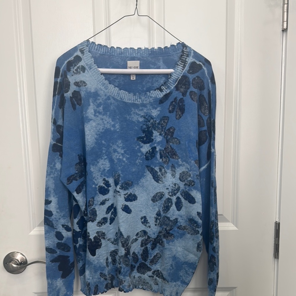 NIC+ZOE Blue Long Sleeve Relaxed Sweater